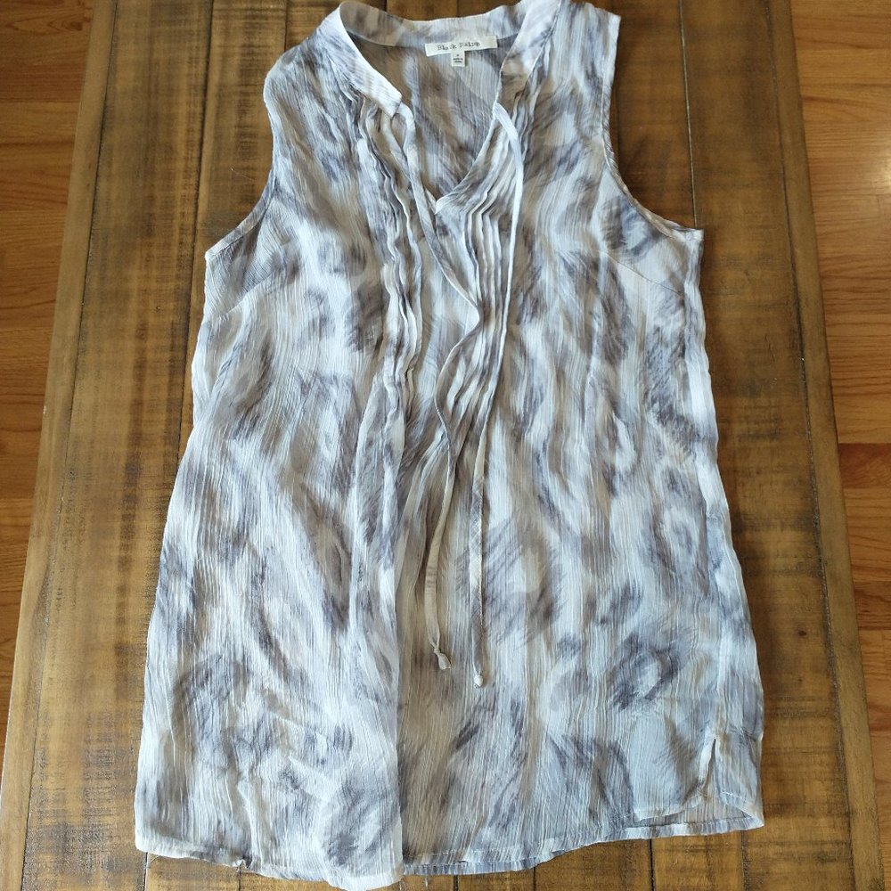 Black Rainn Sheer Pintucked Tank Top, Medium